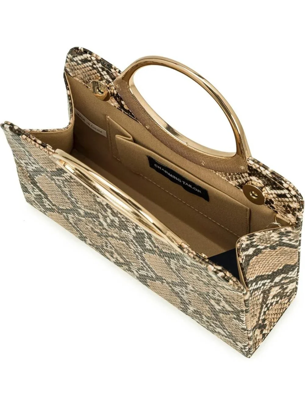 👜Women's Snake Beige Small Dressy Evening Handbag Circle Handle Elegant Purse